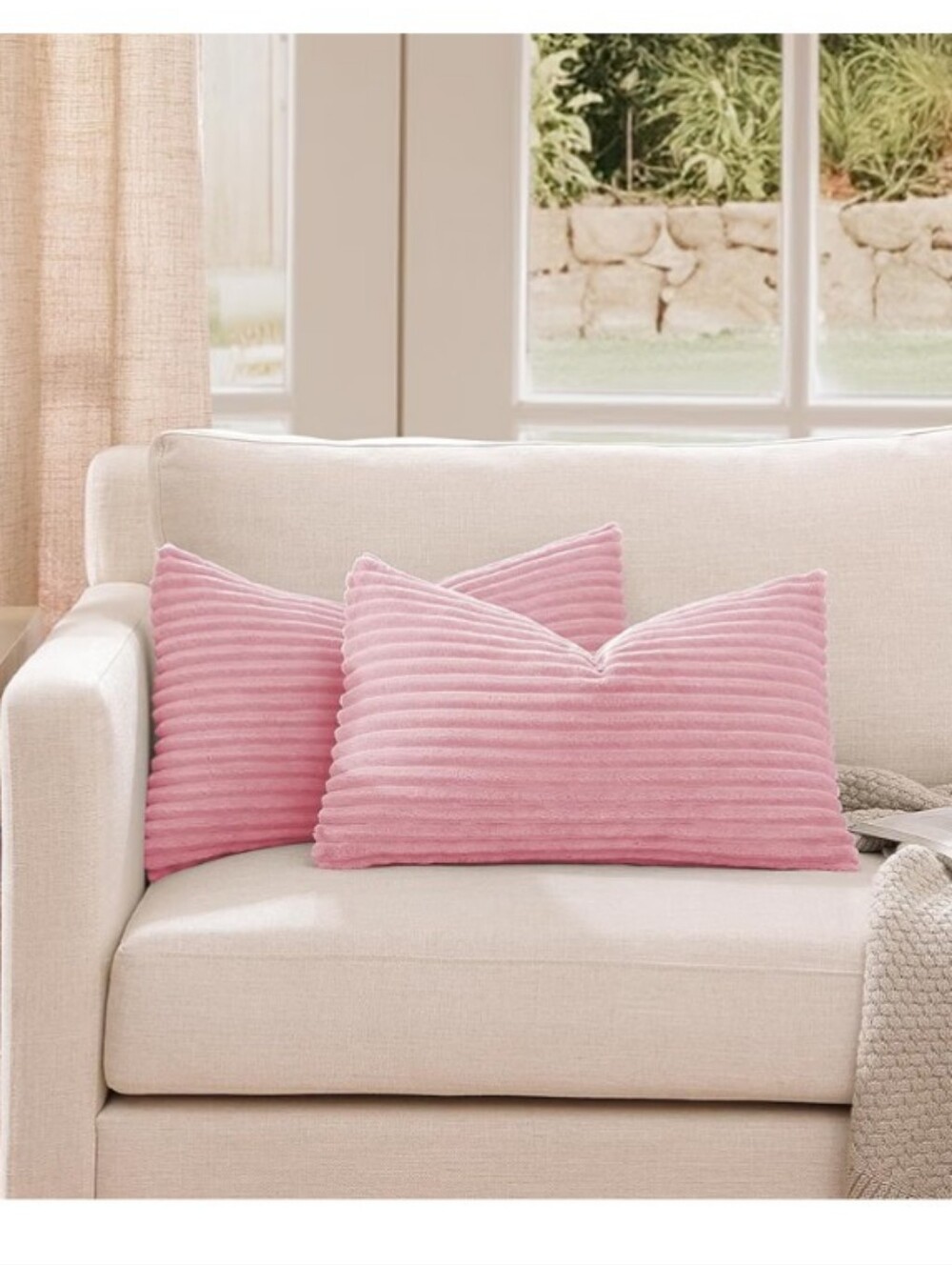Pamhaven Soft Plush Textured Stripe Pillow Covers Striped Pink Pillow Covers Set